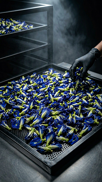 Botanical processing in dark moody lighting